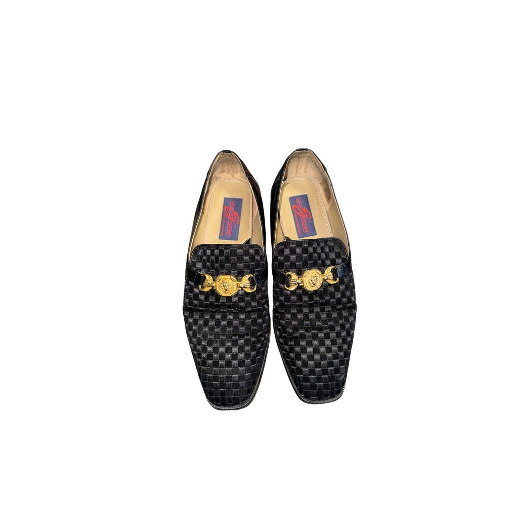 Giorgio Brutini Mens Woven Loafers Black Gold Medusa Bit Dress Shoes 12M 807451